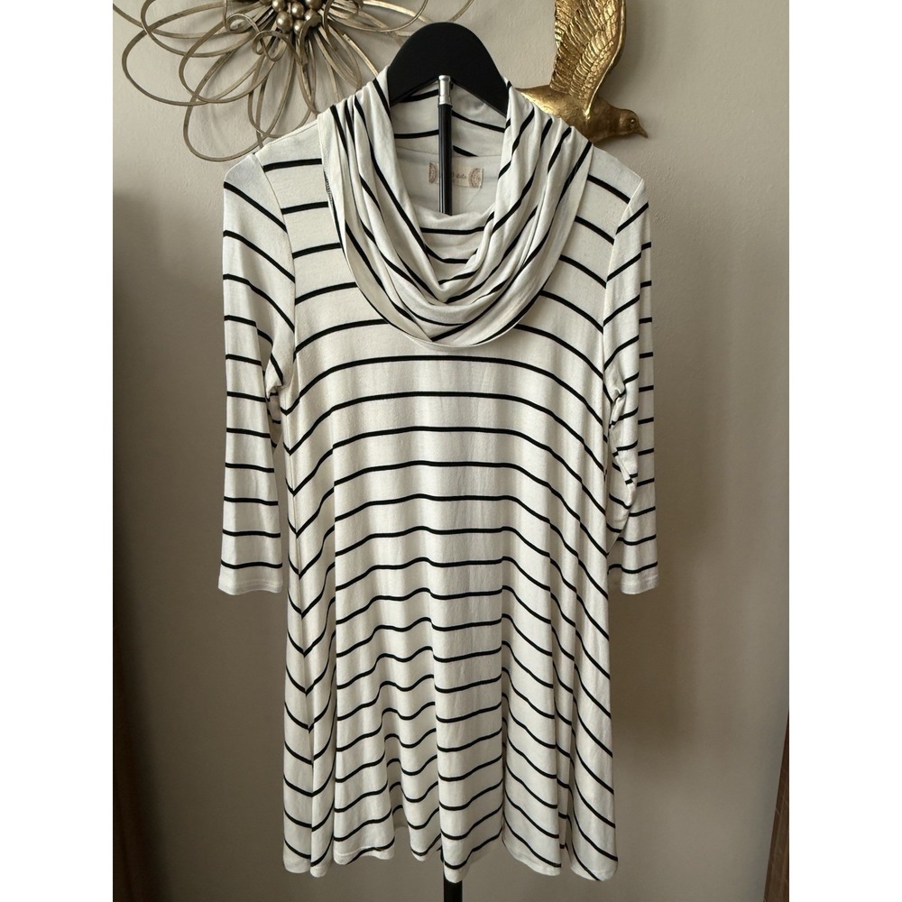 Altar'd State Striped Jersey dress Women's S White Black Cowl Neck 3/4 Sleeve
